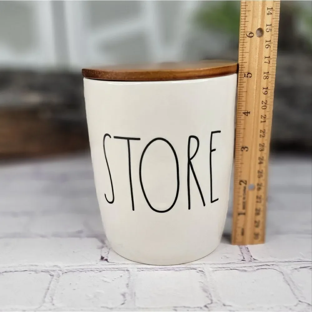 Rae Dunn STORE Ceramic Canister with Wooden Lid